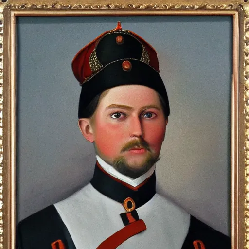 Image similar to young russian tsar. highly detailed.extreme long shot. oil paint.