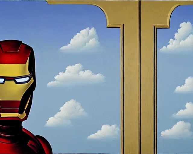 Image similar to a Magritte painting of Iron Man (2008)