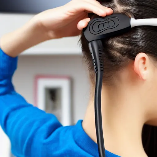 Image similar to usb cable plugged in, back of head, woman, computer, hair clip