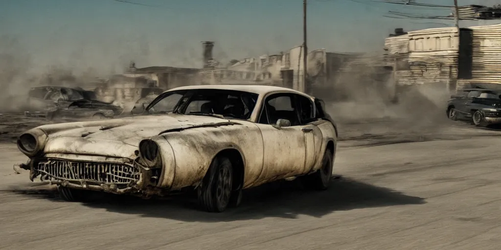 Image similar to car in full speed in a empty street, mad max kieth thomsen