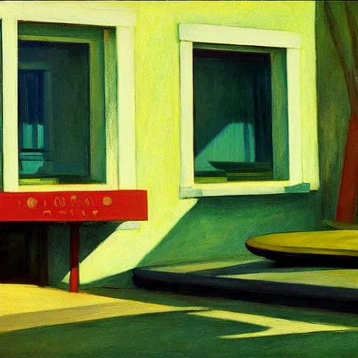 Prompt: solarpunk village edward hopper