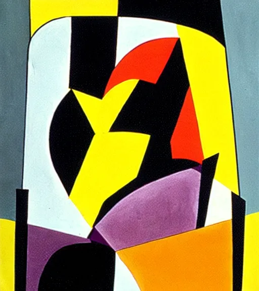 Image similar to synthetic cubism cat on chair, in the style of juan gris, muted browns, yellows and blacks