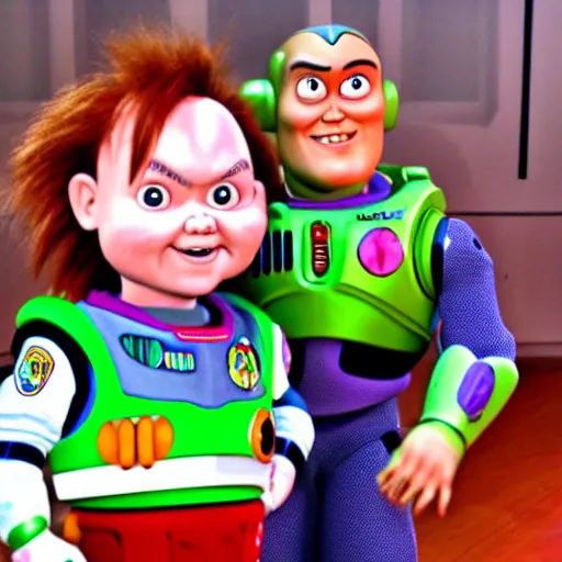 Prompt: Chucky and Buzz Lightyear
