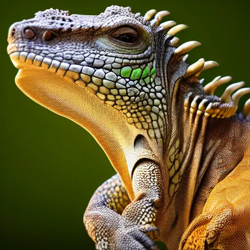 Prompt: national geographic photograph of a species that looks like a cross between a iguana and a giraffe, photorealistic, natural lighting, trending on artstation