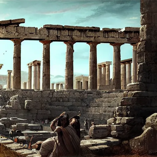 Prompt: Ancient Greek Polis in ancient times by Greg Rutkowski