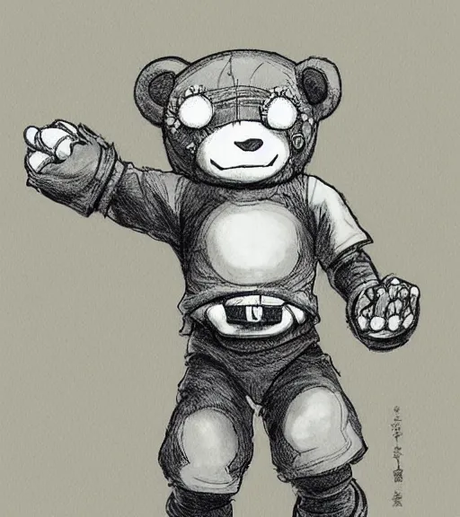 Image similar to attractive little boy wearing an cyborg bear suit, artwork in kentaro miura and made in abyss, inspired in inazuma eleven, smooth, beautiful lightness, anatomically correct, trending on pixiv, perfect composition