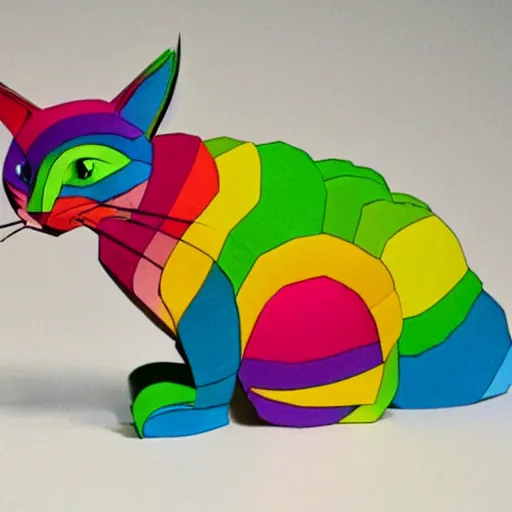 Prompt: Highly detailed and intricate Rainbow papercraft cat