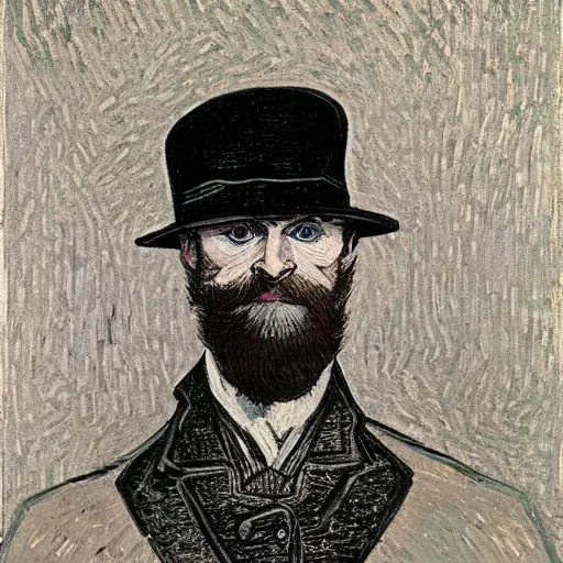 Image similar to portrait of ned kelly, mash - up between mc escher and vincent van gogh