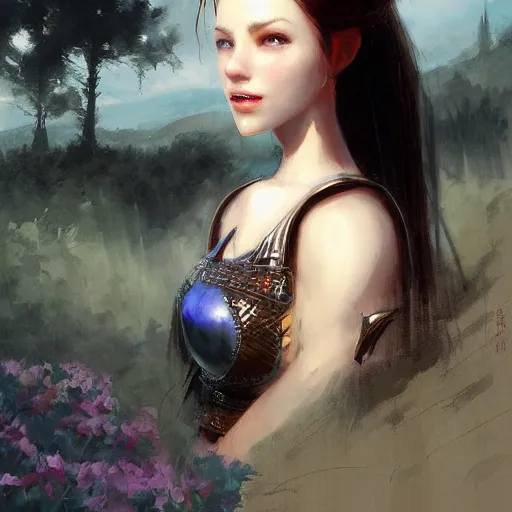 Image similar to a portrait of a knight in a scenic environment by bayard wu
