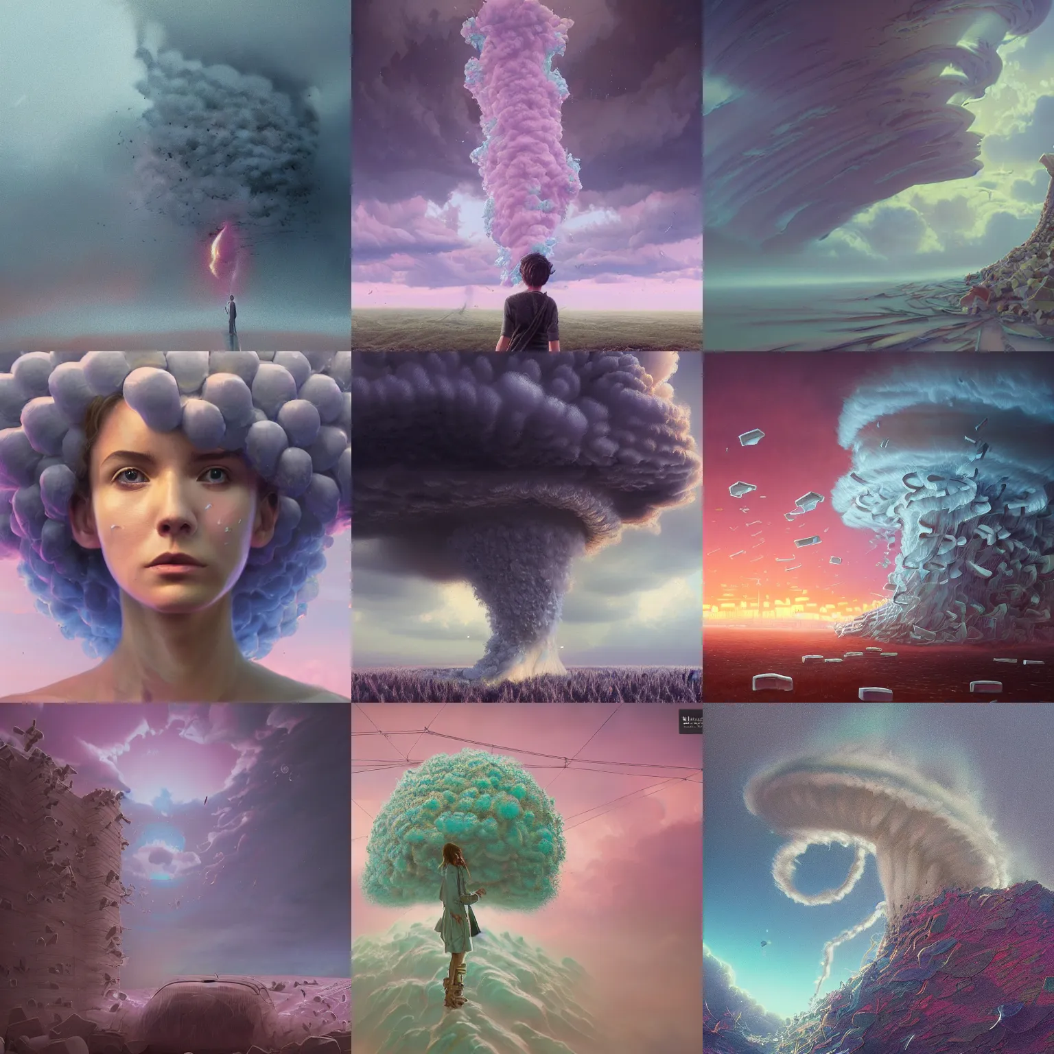 Prompt: highly detailed surreal vfx portrait of a tornado made out of a swarm of tiny pastel cubes, stephen bliss, unreal engine, styled in styles of greg rutkowski, loish, rhads, beeple, makoto shinkai and lois van baarle, ilya kuvshinov, rossdraws, tom bagshaw, global illumination, detailed and intricate environment
