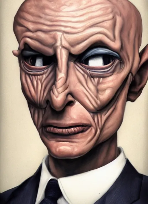 Prompt: a hyper realistic portrait of a male alien in a suit