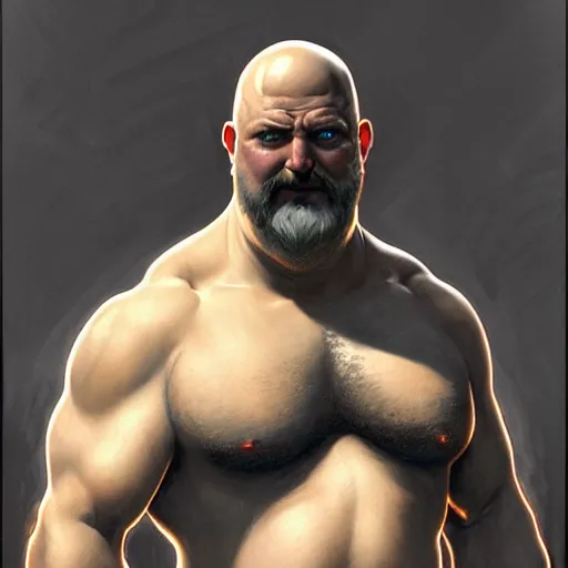 Image similar to Chunky Ethan Van Sciver as a Greek god, bald head, grey beard, gorgeous, amazing, muscular, fat, intricate, highly detailed, digital painting, artstation, concept art, sharp focus, illustration, art by greg rutkowski and alphonse mucha