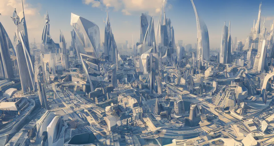 Prompt: view on futuristic city in the horizon, in style of ar nouveau, detailed, sharp, 8 k