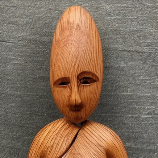 Image similar to wooden woman figurine, curvy, artistic, hand carved, lovely, beautiful