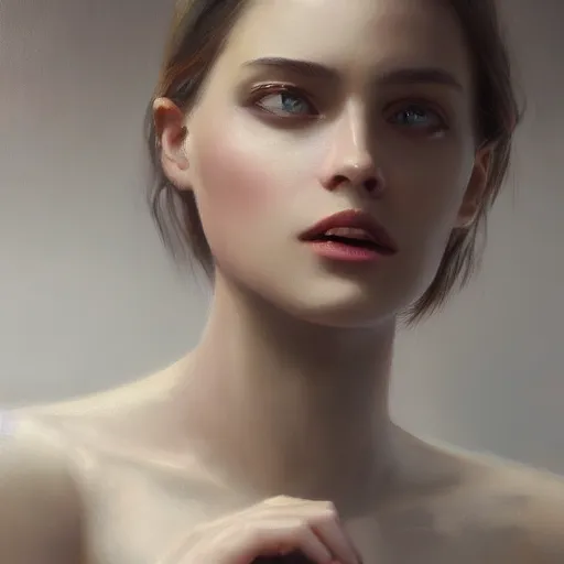 Prompt: a beautiful woman, aesthetic, oil painting, pale colors, high detail, 8 k, wide angle, octane render, trending on artstation,