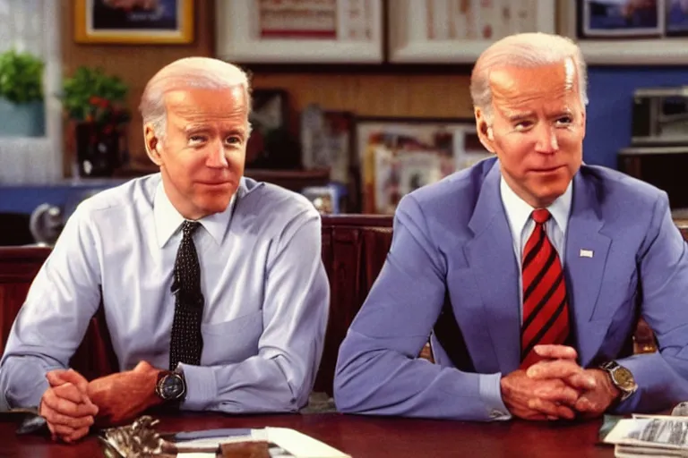 Prompt: Joe Biden starring in a 1990s sitcom, photographic still, cinematic