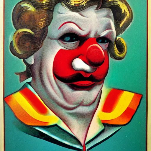 Prompt: communist clown portrait, soviet propaganda art style