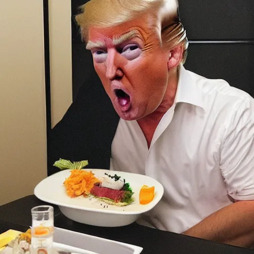 Prompt: donald trump eating sushi