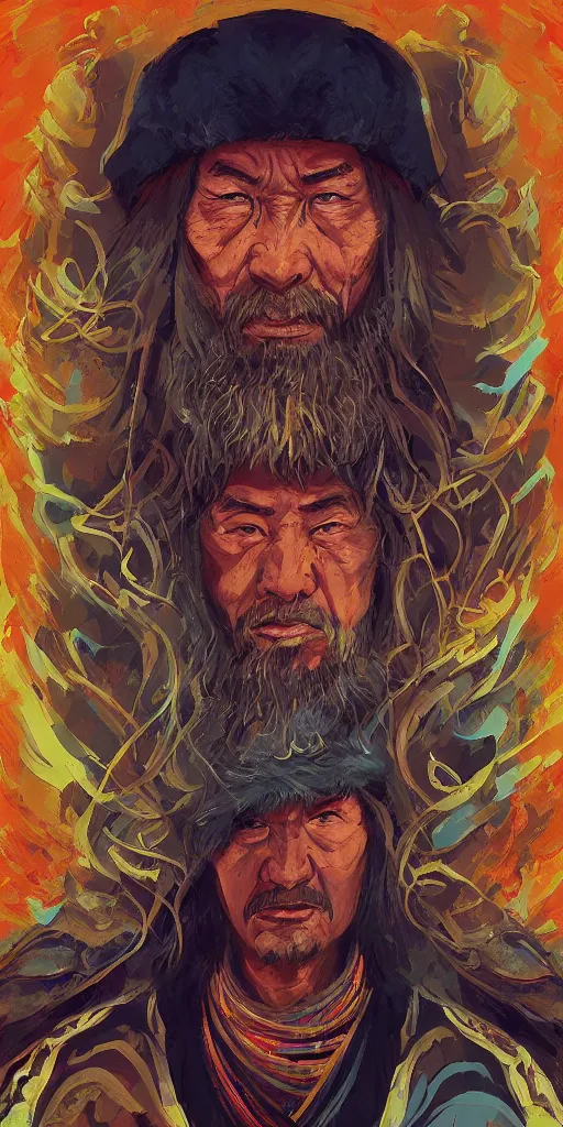 Image similar to highly detailed portrait of genghis khan by roger dean and alena aenami, intense eyes