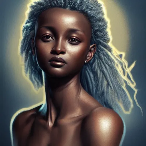 Image similar to full figure ultra realistic illustration, jodie turner - smith as ororo munroe, intricate, elegant, highly detailed, digital painting, artstation, concept art, smooth, sharp focus, illustration, art by artgerm and greg rutkowski and alphonse mucha