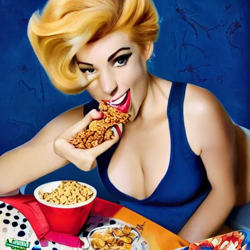 Image similar to Attractive and beautiful lizard pinup model eating cereal in an healthy breakfast ad