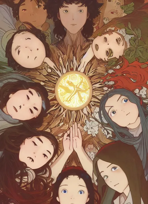 Prompt: among us characters holding hands in a circle by a burning cross, highly detailed, high quality, digital painting, by studio ghibli and alphonse mucha, leesha hannigan, makoto shinkai, disney