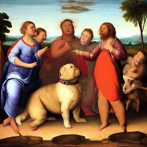 Prompt: world's fattest dog ever, enormous and obese, renaissance painting