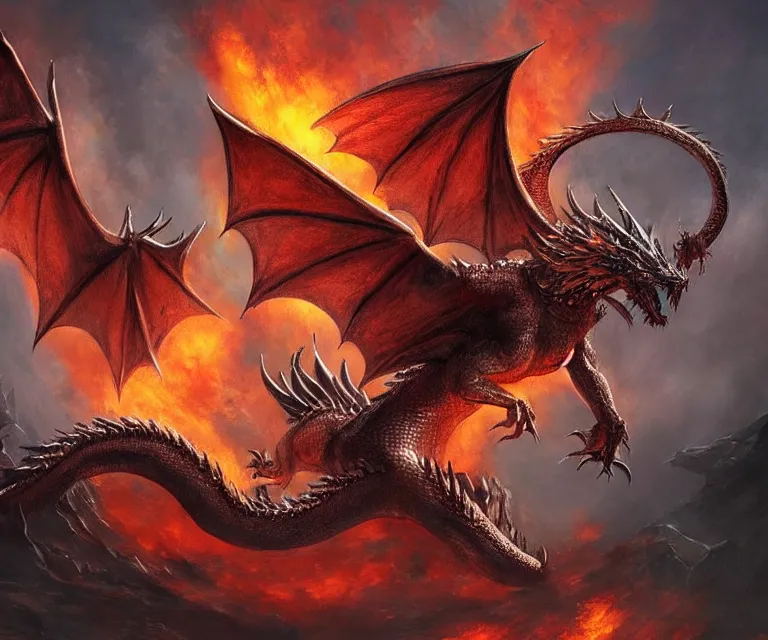 Prompt: dragons, dark fantasy, concept art, highly detailed, phoenix flames
