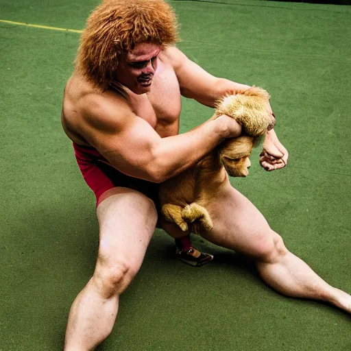 Prompt: Samson wrestling lion