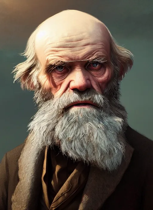 Image similar to highly detailed portrait charles darwin in gta v, stephen bliss, unreal engine, fantasy art by greg rutkowski, loish, rhads, ferdinand knab, makoto shinkai and lois van baarle, ilya kuvshinov, rossdraws, tom bagshaw, global illumination, radiant light, detailed and intricate environment