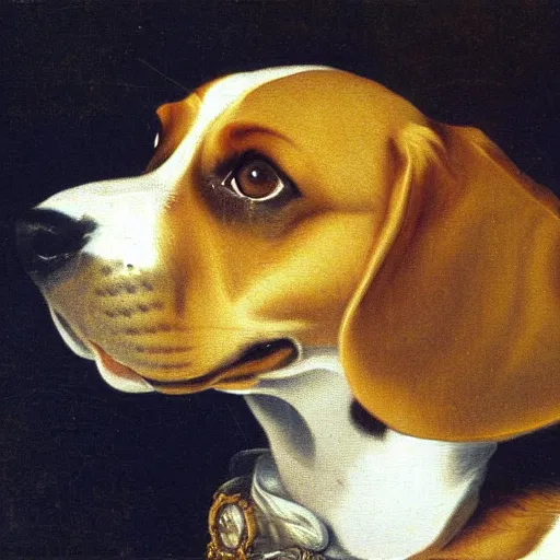 Image similar to a beautiful beagle dog painting by Diego Rodríguez de Silva y Velázquez, 8k