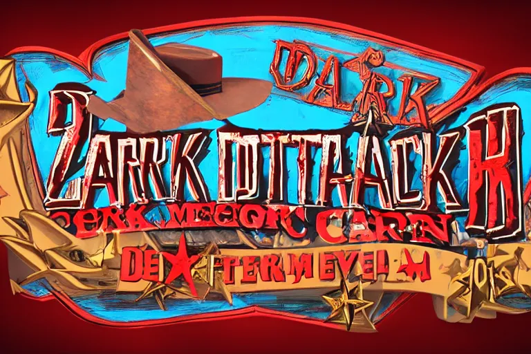 Image similar to 3d sculpt of an arched sign for a circus called 'the dark metal carnival', red dead redemption2, las vegas, artstaton, digital illustration