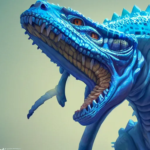 Image similar to Portrait of a blue lizardman that looks like a Dilophosaurus, mattepainting concept Blizzard pixar maya engine on stylized background splash comics global illumination lighting artstation lois van baarle, ilya kuvshinov, rossdraws