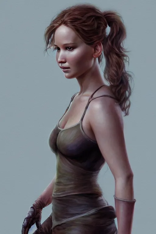 Image similar to Jennifer Lawrence, anatomy, only two hands, highly detailed, digital painting, artstation, concept art, smooth, sharp focus, illustration, Unreal Engine 5, 8K, art by art by artgerm and greg rutkowski and edgar maxence