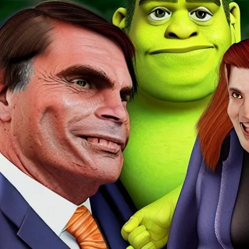 Prompt: pregnant bolsonaro with shrek, photorealistic, award winning, 8k,