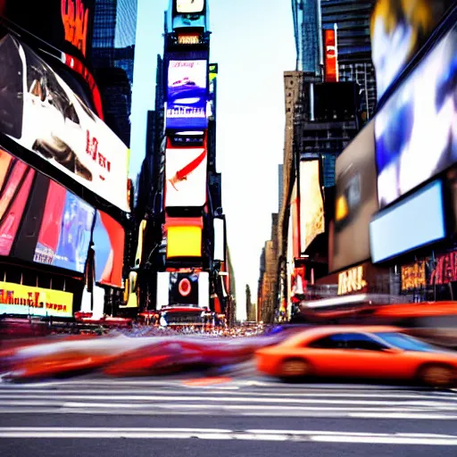 Image similar to a still of a giraffe stand in the intersection at times square. motion blur