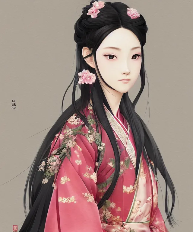 Prompt: Portrait of a beautiful young elegant girl in Chinese hanbok, Japanese anime style, gorgeous atmosphere, full of details, matte painting, concept art, smooth, by Shinkai Makoto and Ina Wong and wlop ，trending on cgsociety and artstation，8kHDR，light effect，
