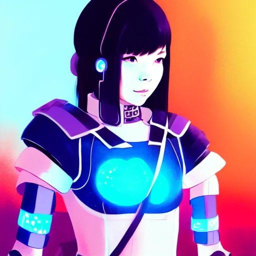 Image similar to a beautiful! bjork model, wearing futuristic cyber leather with articulate! glowing colored led lights, jrpg aztec street fashion, gapmoe yandere grimdark, trending on pixiv fanbox, painted by greg rutkowski makoto shinkai takashi takeuchi studio ghibli, akihiko yoshida