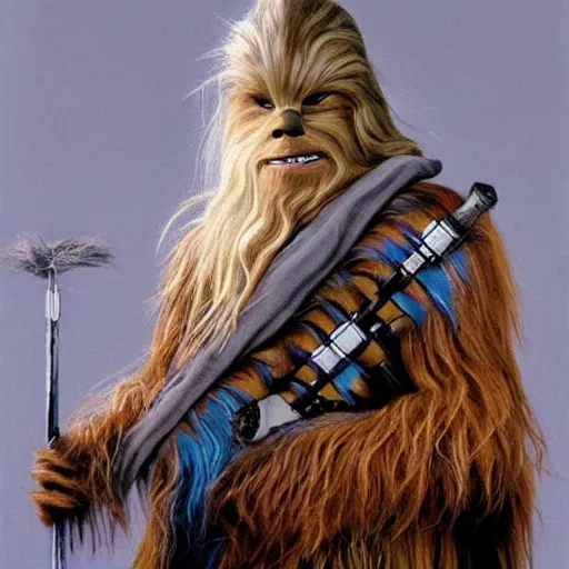 Image similar to chewbacca as gandalf, painting,