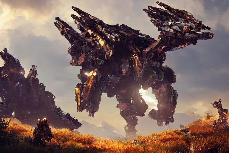 Image similar to glinthawk machine mecha animal beast robot of horizon forbidden west horizon zero dawn bioluminiscence global illumination ray tracing hdr fanart arstation by sung choi and eric pfeiffer and gabriel garza and casper konefal