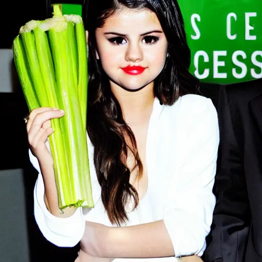 Image similar to selena gomez with celery hands