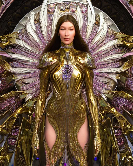 Image similar to a highly detailed metahuman 4 k close up render of an alien goddess bella hadid monument sixwinged seraphim in iris van herpen dress schiaparelli in diamonds crystals swarovski and jewelry iridescent in style of alphonse mucha gustav klimt trending on artstation made in unreal engine 4