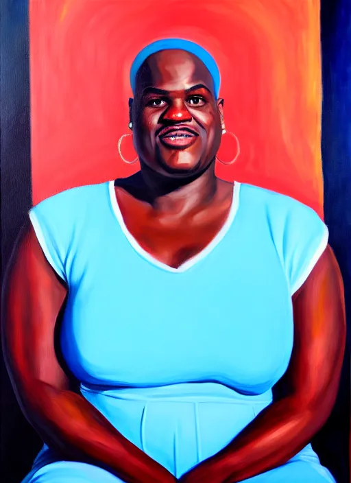 Prompt: shaq as a woman, oil on canvas, cinematic, portrait