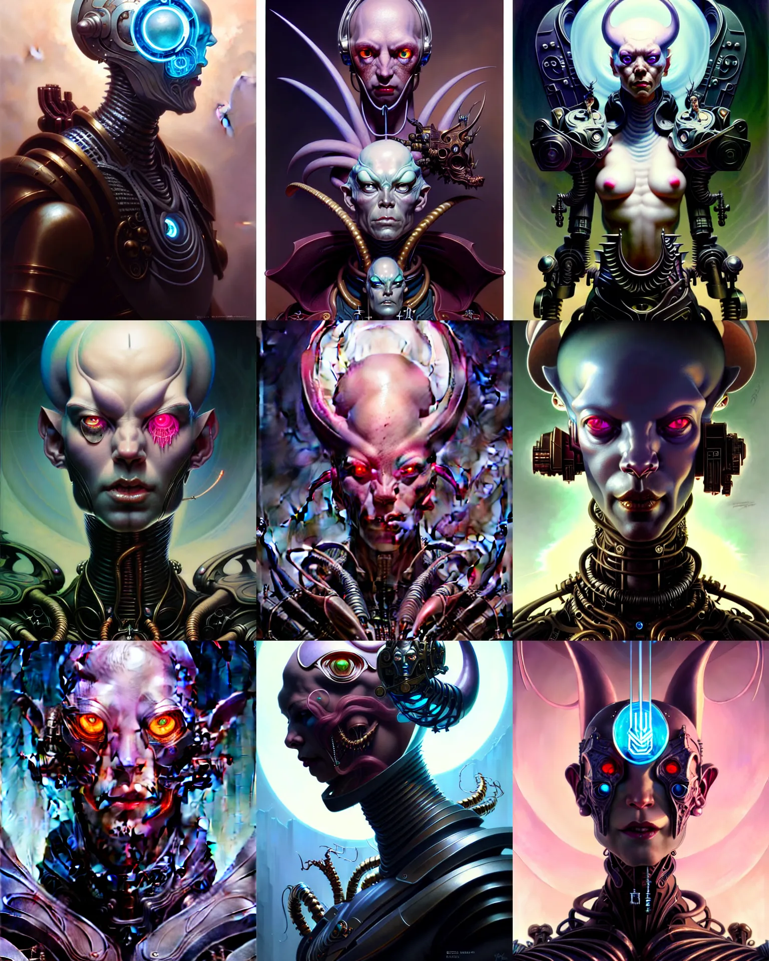 Image similar to beautiful evil fantasy character portrait, ultra realistic, cyborg, wide angle, intricate details, the fifth element artifacts, highly detailed by peter mohrbacher, hajime sorayama, wayne barlowe, boris vallejo, aaron horkey, gaston bussiere, craig mullins