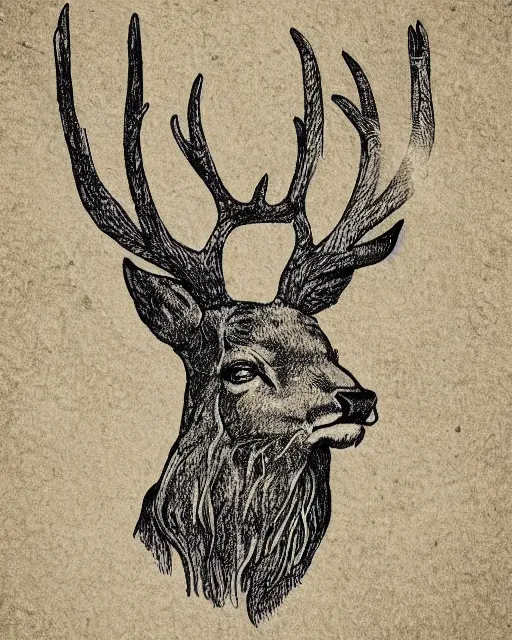 Image similar to logo, stag wearing a crown, line art