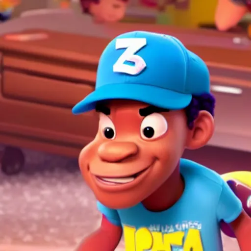 Image similar to a tv still of Chance The Rapper starring in a 2006 Pixar Animated movie