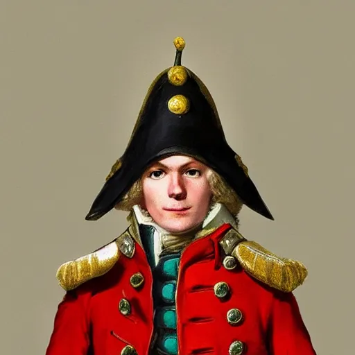 Image similar to A male 18th century British Redcoat Soldier wearing a tricorne hat, artstation, very detailed, award winning trending, historical, masterpiece, realism