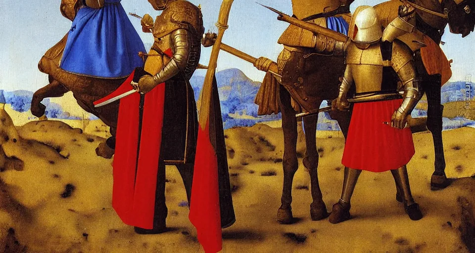 Image similar to a painting of gay knight, medieval painting by Jan van Eyck, Johannes Vermeer