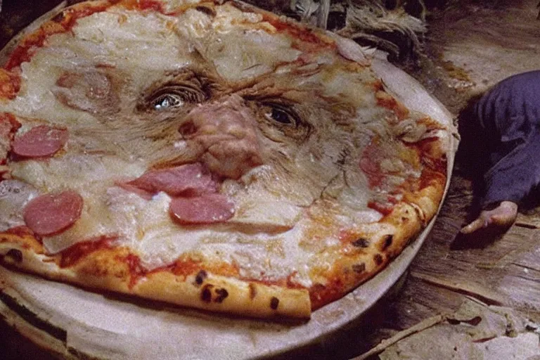 Image similar to a film still of pizza the hut in the akira, high quality