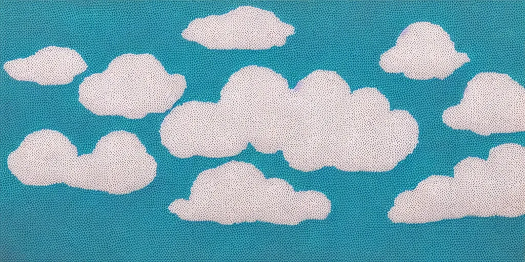 Prompt: peaceful puffy clouds, dot art, 4 k